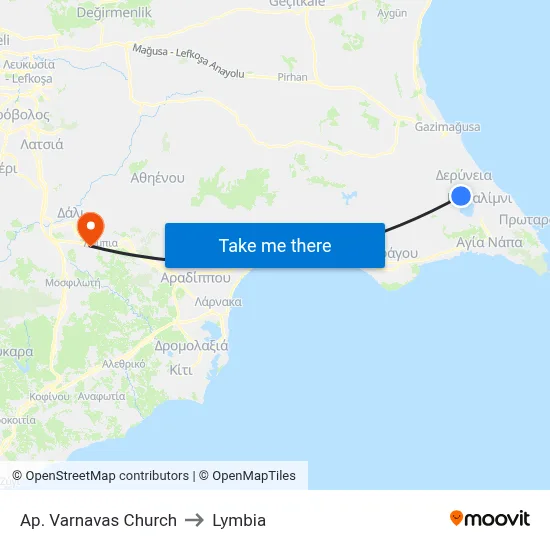 Ap. Varnavas Church to Lymbia map
