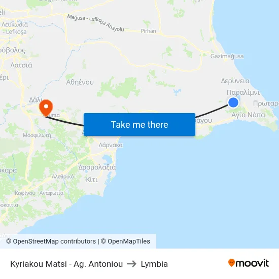 Kyriakou Matsi - Ag. Antoniou to Lymbia map