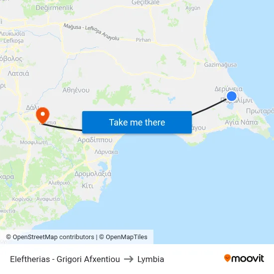 Freedom - Grigoris Afxentiou to Lymbia map