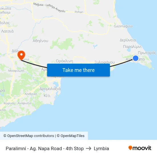 Paralimni - Ag. Napa Road - 4th Stop to Lymbia map