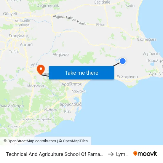 Technical And Agriculture School Of Famagusta to Lymbia map