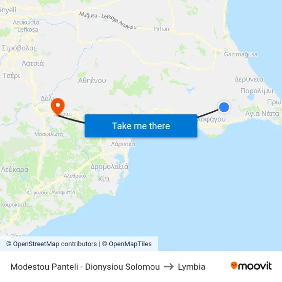 Modestou Panteli - Dionysiou Solomou to Lymbia map