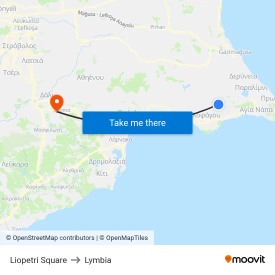 Liopetri Square to Lymbia map