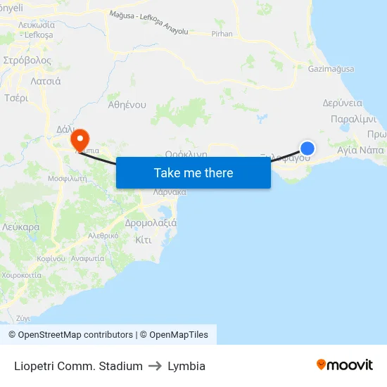 Liopetri Comm. Stadium to Lymbia map