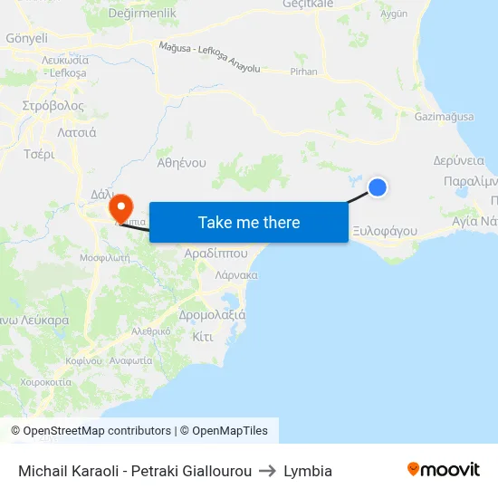 Michail Karaoli - Petraki Giallourou to Lymbia map