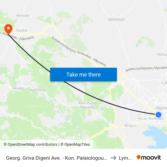 Georg. Griva Digeni Ave. - Kon. Palaiologou Ave. to Lymbia map