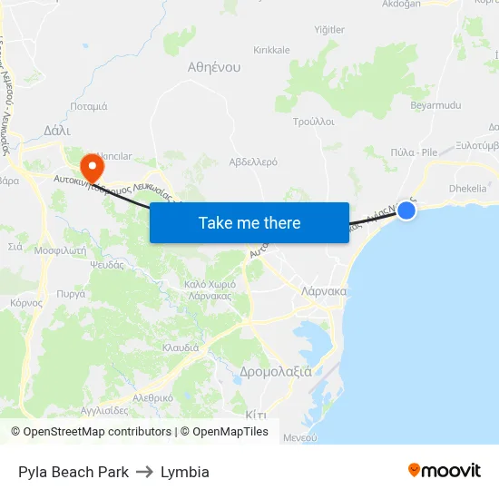 Pyla Beach Park to Lymbia map