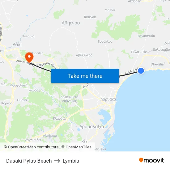 Dasaki Pylas Beach to Lymbia map