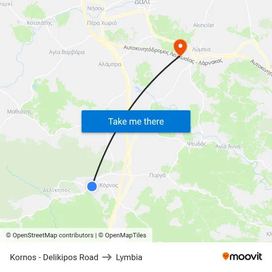 Kornos - Delikipos Road to Lymbia map