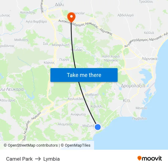Camel Park to Lymbia map