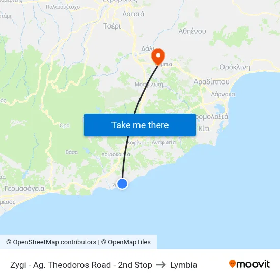 Zygi - Ag. Theodoros Road - 2nd Stop to Lymbia map
