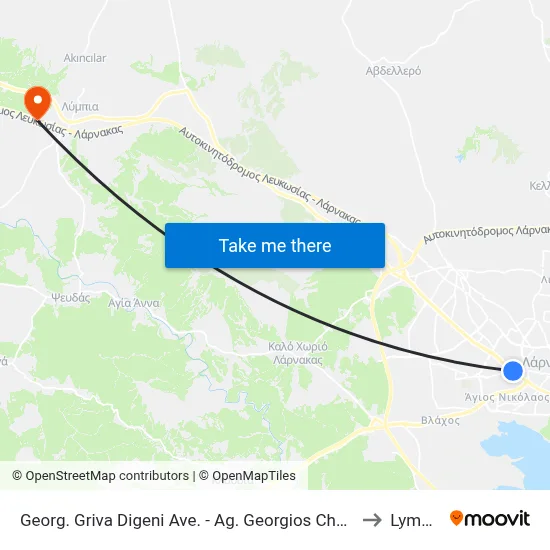 Georg. Griva Digeni Ave. - Ag. Georgios Church to Lymbia map