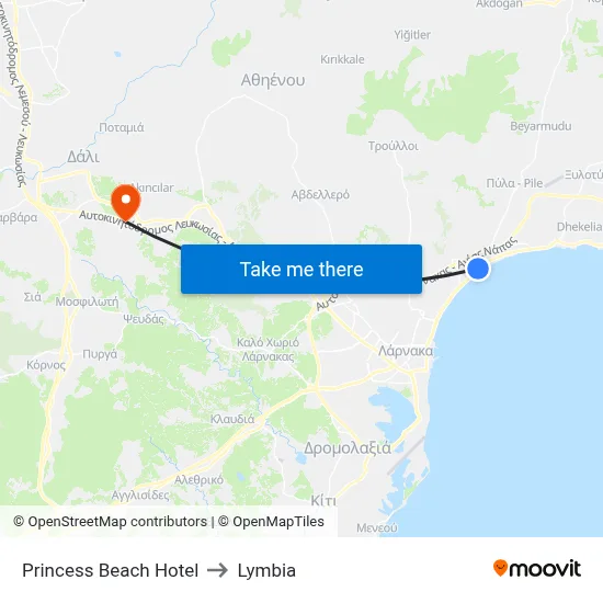 Princess Beach Hotel to Lymbia map