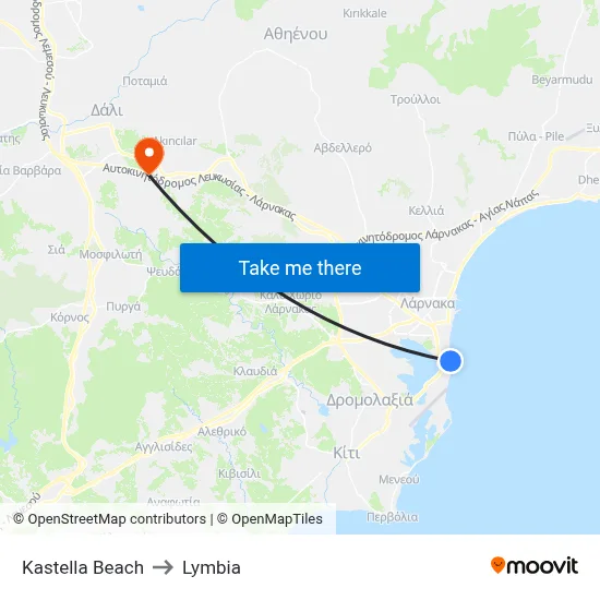 Kastella Beach to Lymbia map