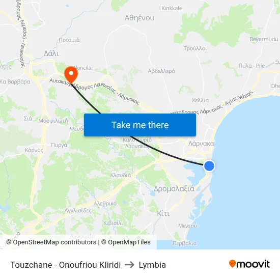 Touzchane - Onoufrios Kliridi to Lymbia map