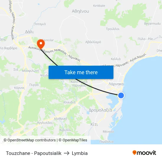 Touzchane - Papoutsialik to Lymbia map
