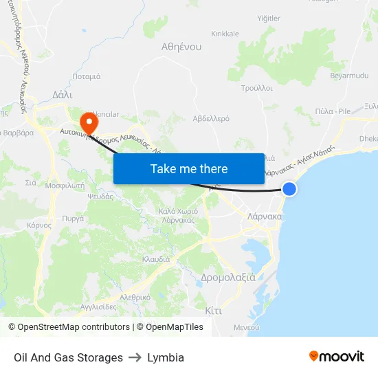 Oil And Gas Storages to Lymbia map