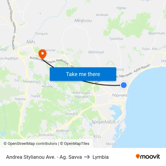 Andrea Stylianou Ave. - Ag. Savva to Lymbia map