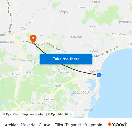 Archiep. Makariou C´ Ave. - Filiou Tsigaridi to Lymbia map