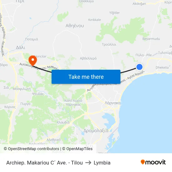 Archiep. Makariou C´ Ave. - Tilou to Lymbia map