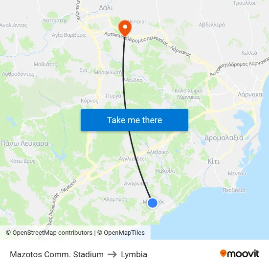 Mazotos Comm. Stadium to Lymbia map