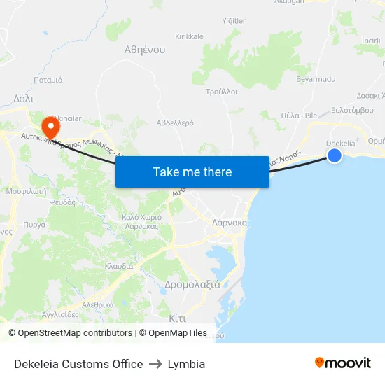 Dekeleia Customs Office to Lymbia map