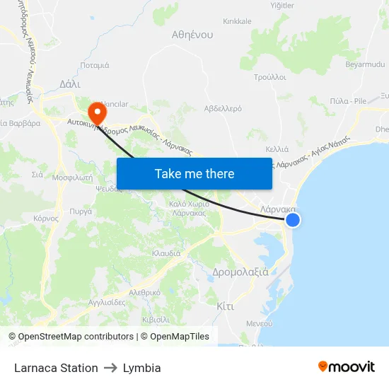 Larnaca Station to Lymbia map