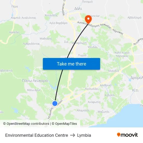 Environmental Education Centre to Lymbia map
