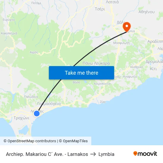Archbishop Makarios III Avenue - Larnaca to Lymbia map