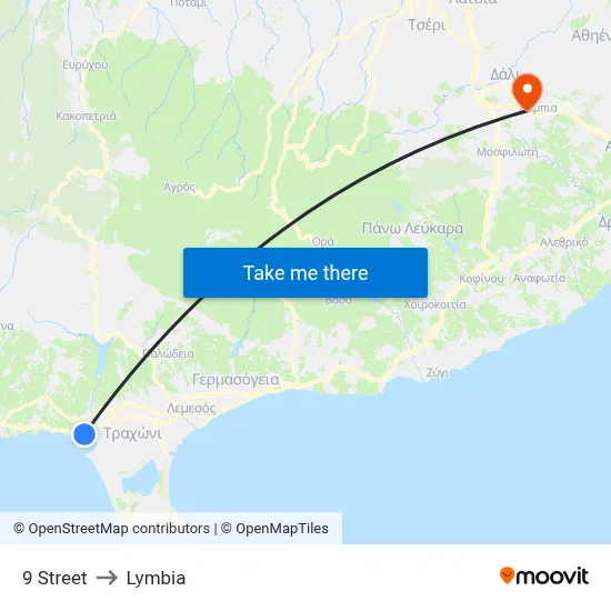 9 Street to Lymbia map