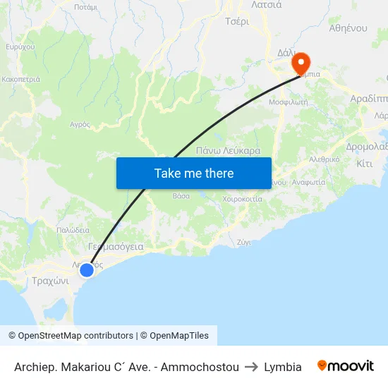 Archbishop Makarios III Ave. - Ammochostou to Lymbia map
