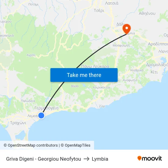 Griva Digeni - Georgiou Neofytou to Lymbia map