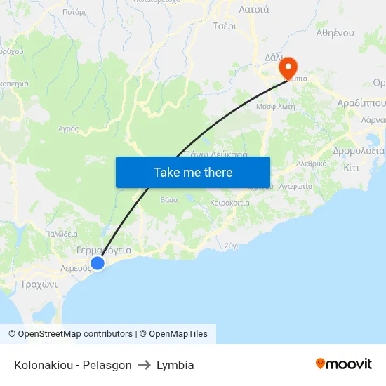Kolonakiou - Pelasgon to Lymbia map