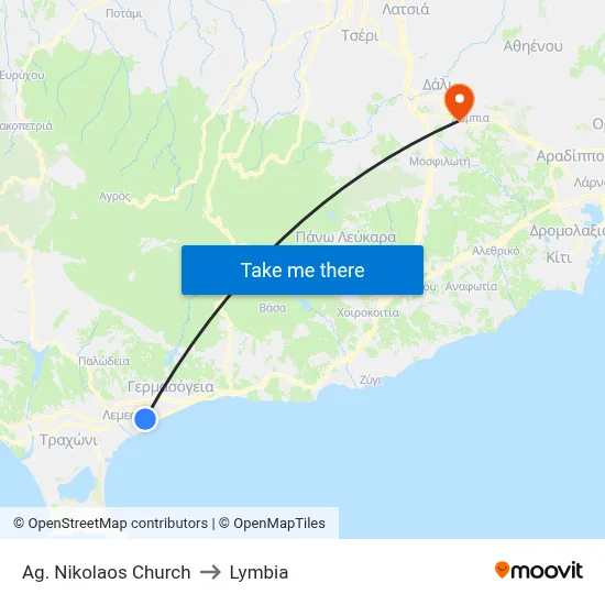Ag. Nikolaos Church to Lymbia map