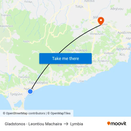 Gladstonos - Leontios Machaira to Lymbia map
