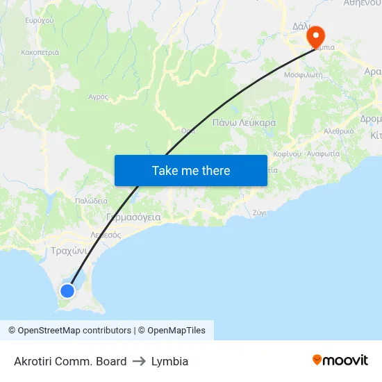 Akrotiri Comm. Board to Lymbia map