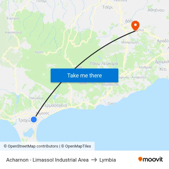 Acharnon - Limassol Industrial Area to Lymbia map
