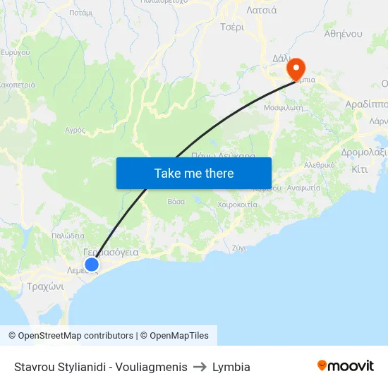 Stavrou Stylianidi - Vouliagmenis to Lymbia map