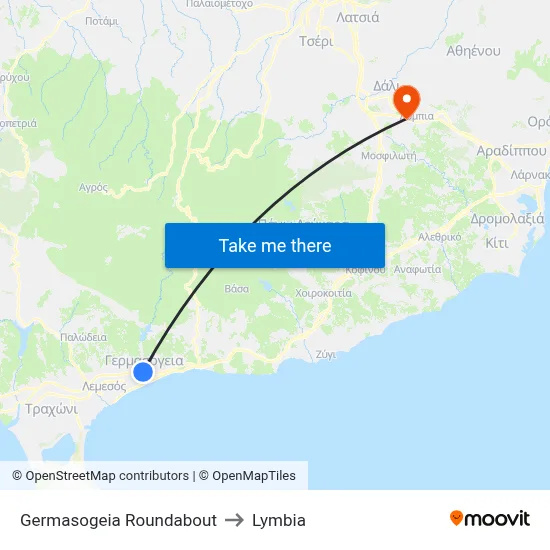 Germasogeia Roundabout to Lymbia map