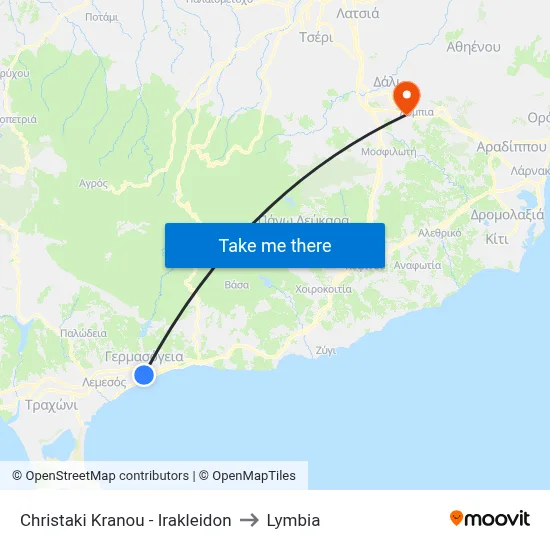 Christaki Kranou - Irakleidon to Lymbia map