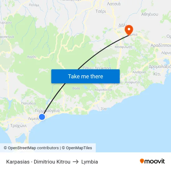Karpasia - Dimitriou Kitrou to Lymbia map
