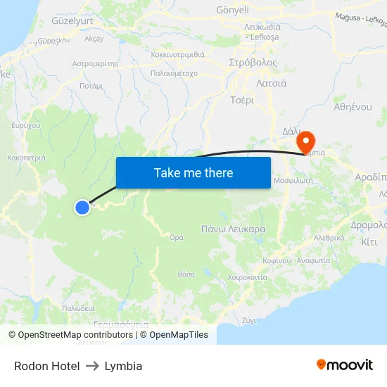 Rodon Hotel to Lymbia map