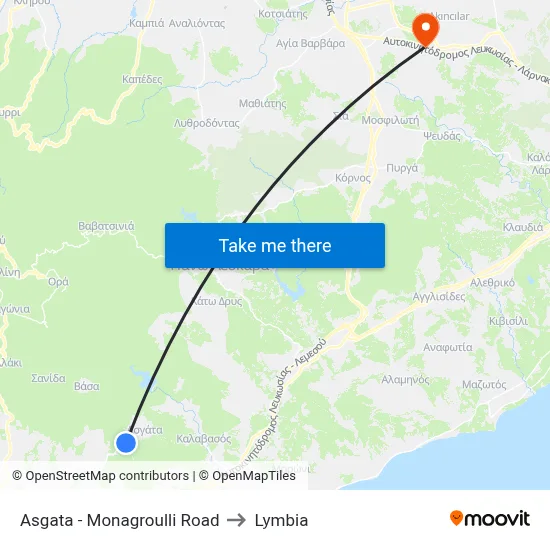 Asgata - Monagroulli Road to Lymbia map