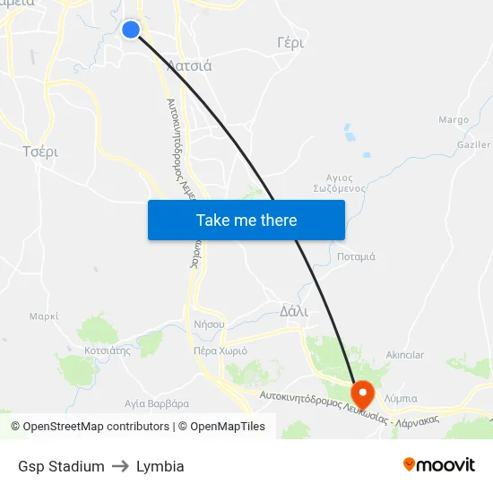 GSP Stadium to Lymbia map