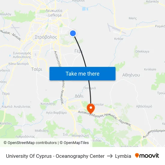 University of Cyprus - Oceanography Center to Lymbia map