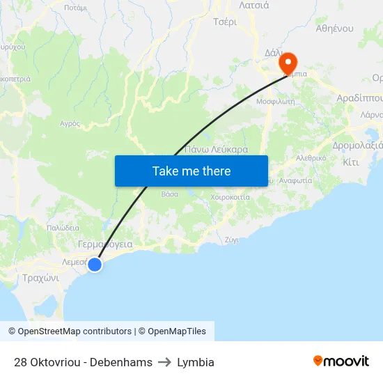28 Oktovriou - Debenhams to Lymbia map