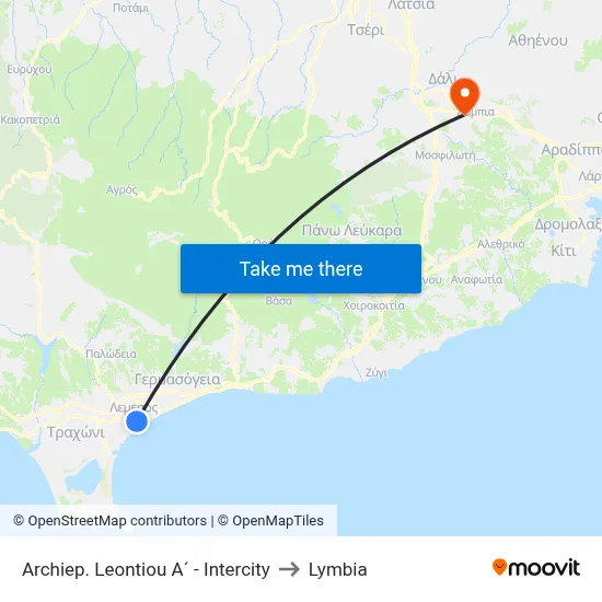 Archbishop Leontios - Intercity to Lymbia map