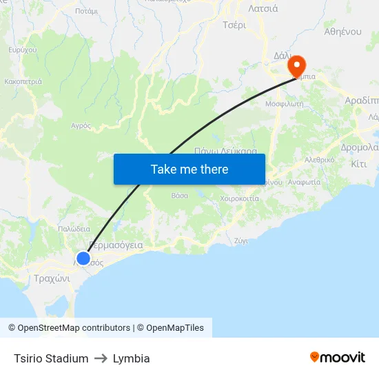 Tsirio Stadium to Lymbia map