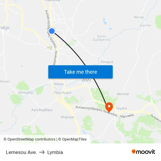 Limassol Ave to Lymbia map