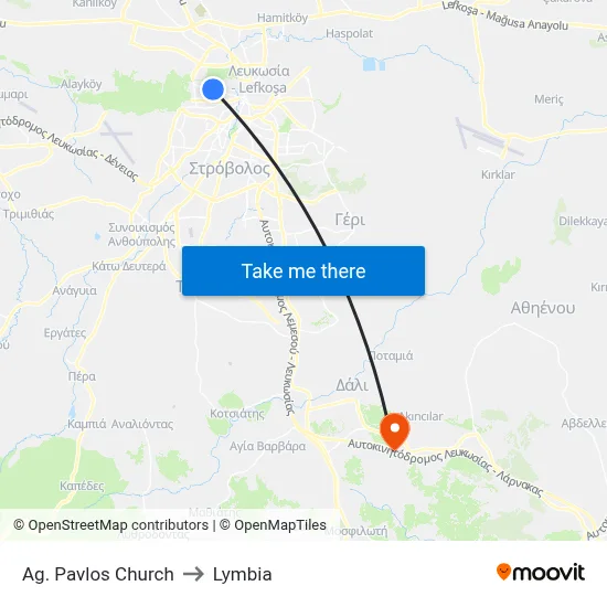 Ag. Pavlos Church to Lymbia map